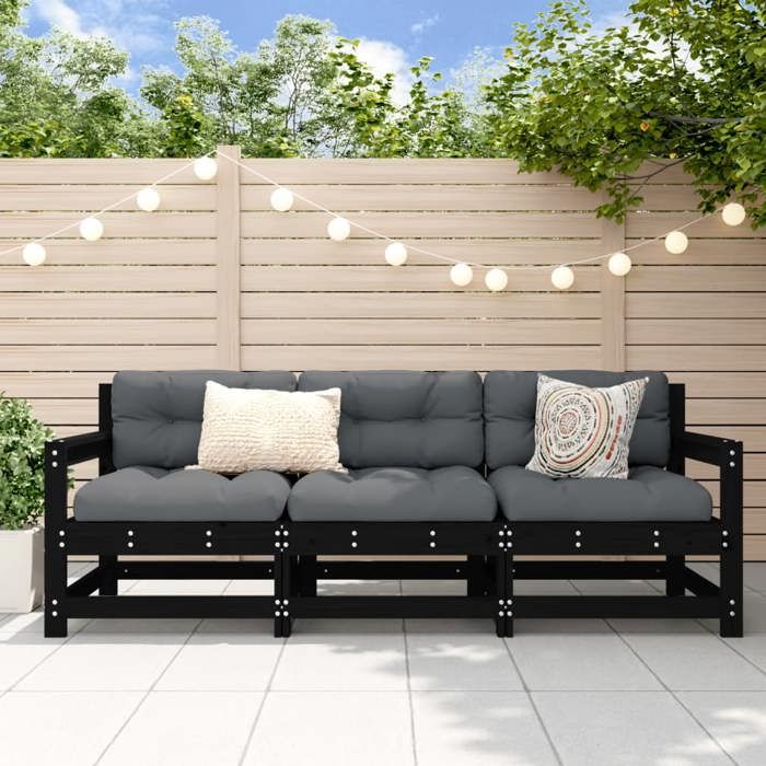 Salon De Jardin VidaXL 6 Pièces - Canapés En Résine Tressée Noir Avec Coussins Et Rangement