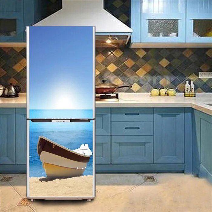 Stickers Magnifiques Pour Ton Frigo - Décore Toute Ta Porte ! Paysage Marin Style Fenêtre Blanche - Autocollants Muraux Cuisine