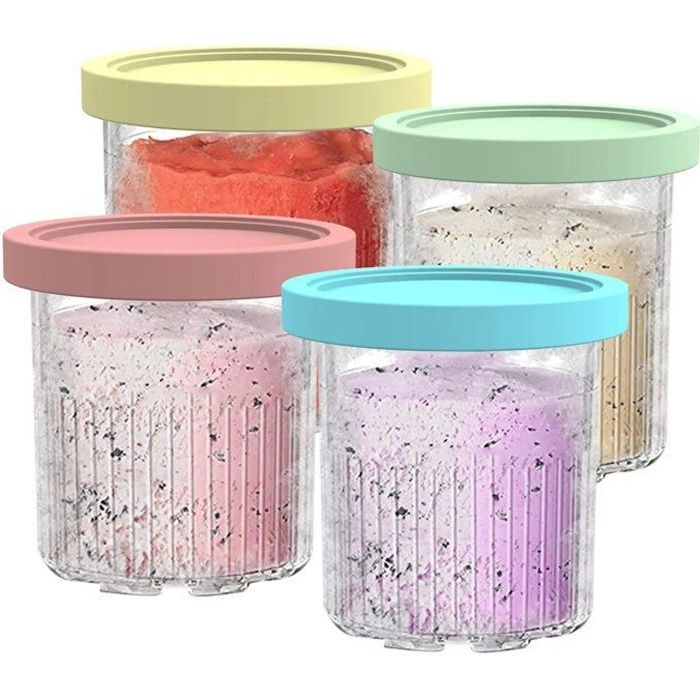 Fulluky Set van 4 ijsbakjes, geschikt voor de Ninja Creami Deluxe NC501 /NC500-serie, accessoires voor de ijsmachine, BPA-vrij, vaatwasmachinebestendige ijsbekers, temperatuurbestendigheid van -30 °C