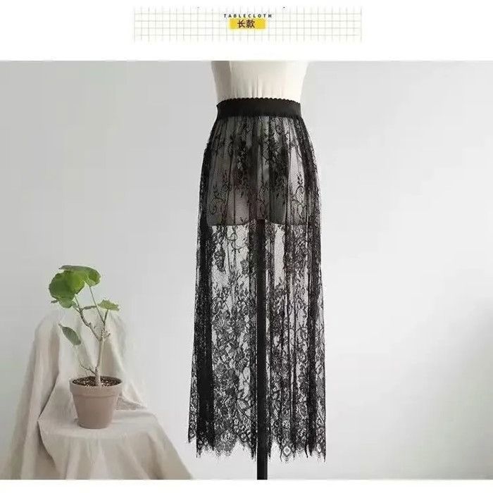 Jupe longue en tulle transparent pour femme sexy maille dentelle mode coreenne taille haute elastique noir blanc Black 80cm A Blanc Cdiscount Pret a Porter