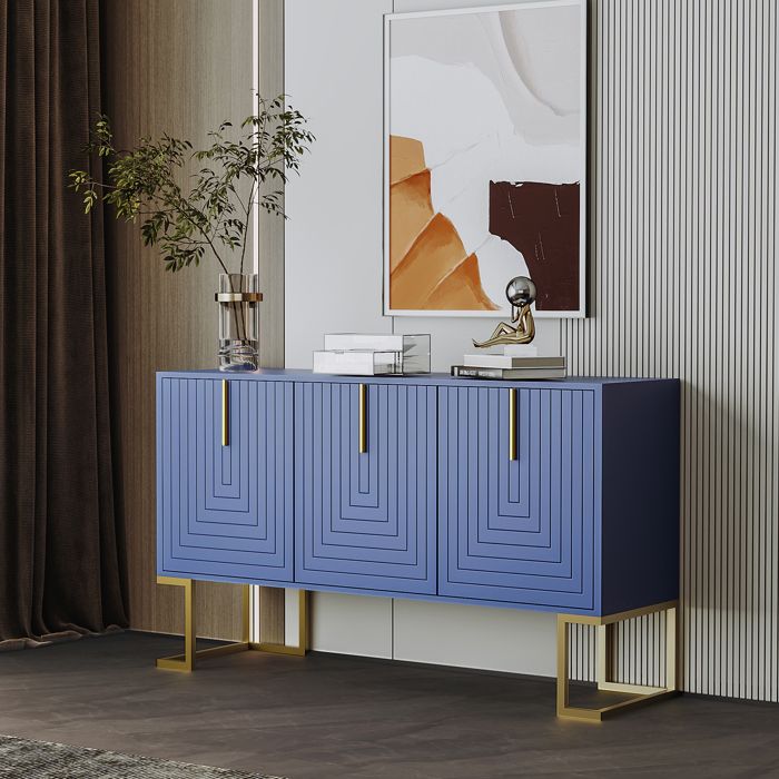 NALOOKAMIC Buffet Bas 3 Portes Meubles dentréeCommode Moderne avec étagères Réglables pour Salle à Manger Cuisine Salon Bleu