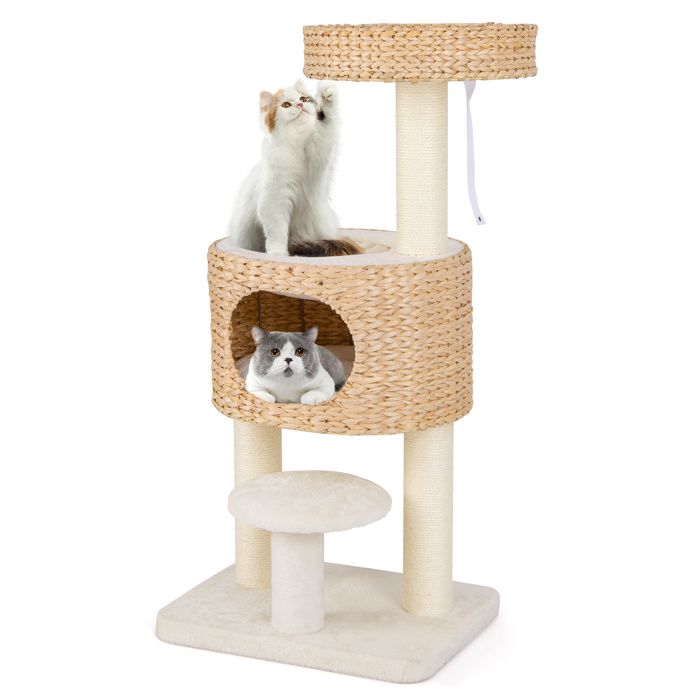 Comparer les prix de Arbre à Chat 104 cm COSTWAY, Perchoir, Condo, Poteaux à Gratter en Sisal, Jouet Suspendu, Coussin Amovible, Kit Anti-basculement