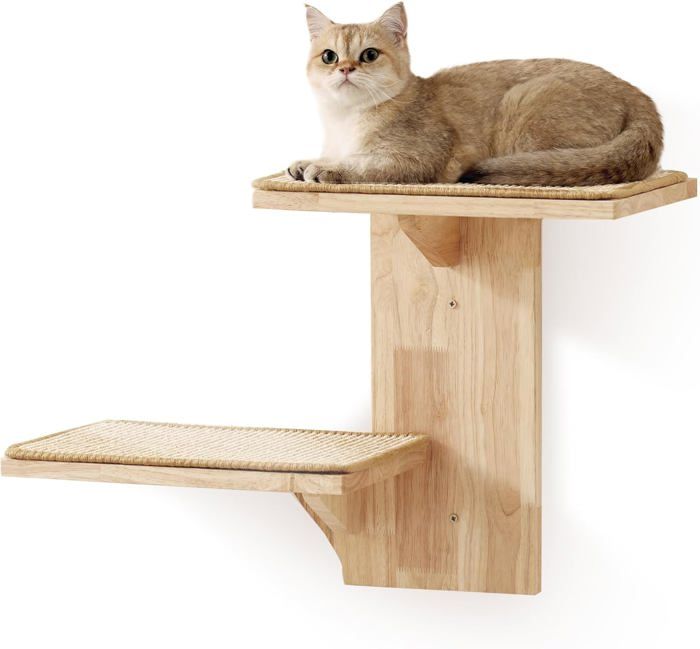 Comparer les prix de Étagères Murales Pour Chat,2 Plateformes,Meuble Mural Flottant En Forme D'Arbre Avec Tapis En Sisal,Perchoir En Bois D'Hévéa Massi