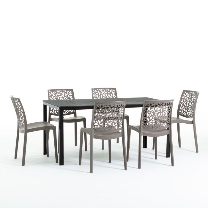 Set de jardin avec table Thomas et 6 chaises Anna structure en fer  chaises en résine (Anthracite/gris tourterelle)