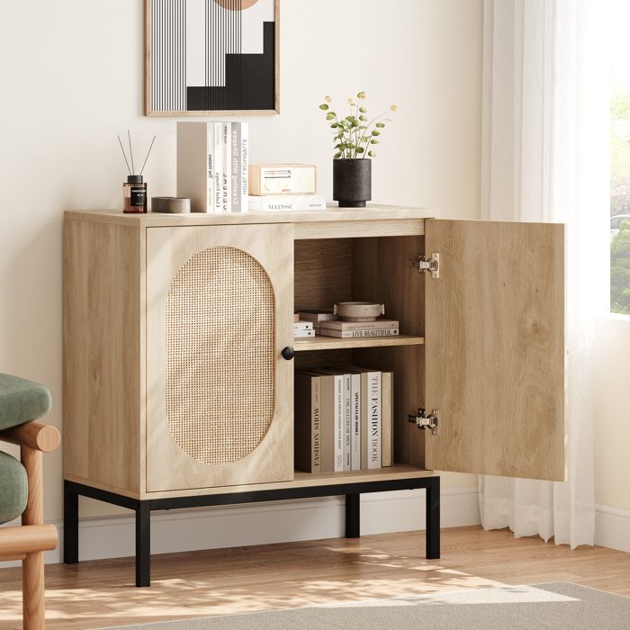 Meuble Buffet Meuble de Rangement en rotin Meuble dappoint en Bois- 80X40X82.8CM-CHENE
