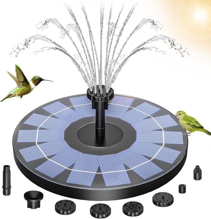 Fontaine Solaire Jardin Biling - Pompe 5,5W, Batterie 3000mAh, 93,5 GPH, Pour Étangs Et Oiseaux
