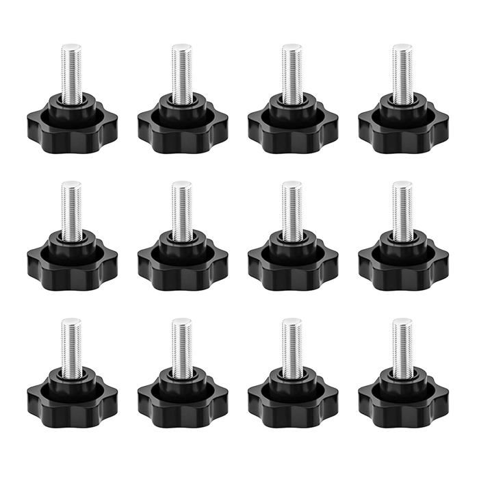 CoCud Boutons De Serrage En Forme D'étoile - Filetage Mâle M10 X 80 Mm - Tête De 48 Mm - Vis à Main En Plastique - Vis Filetées - Noir - ( Applications
