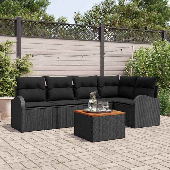 vidaXL Ensemble de canapé de jardin avec coussin 6 pcs Noir polyrotin 3347583