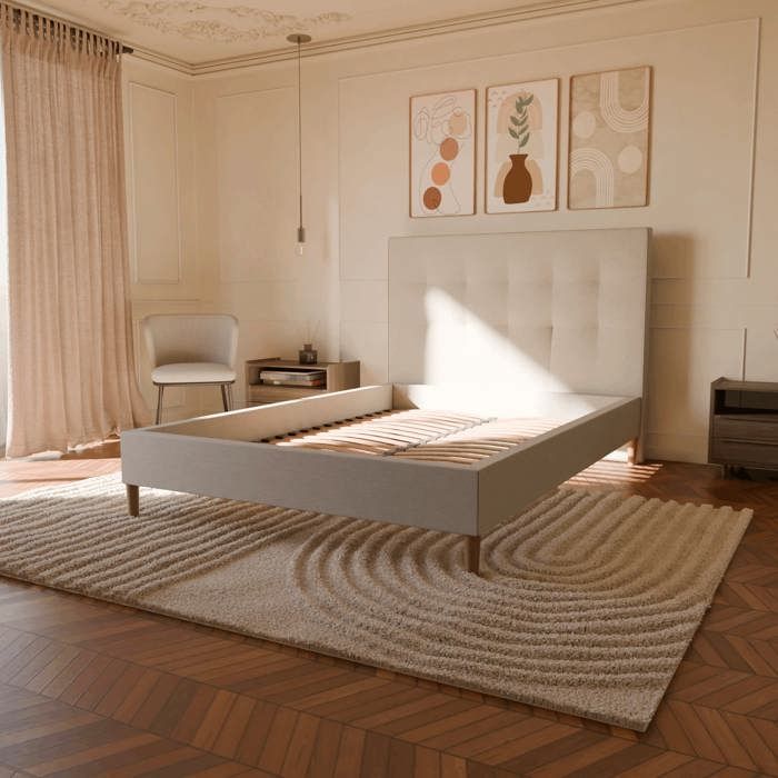 Sommier à lattes et tissu chiné blanc 180x200 cm - Léa sommier - Morphea