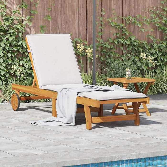 92317& Bain de soleil avec table - bois massif dacacia - L199 x P63 x H85 cm