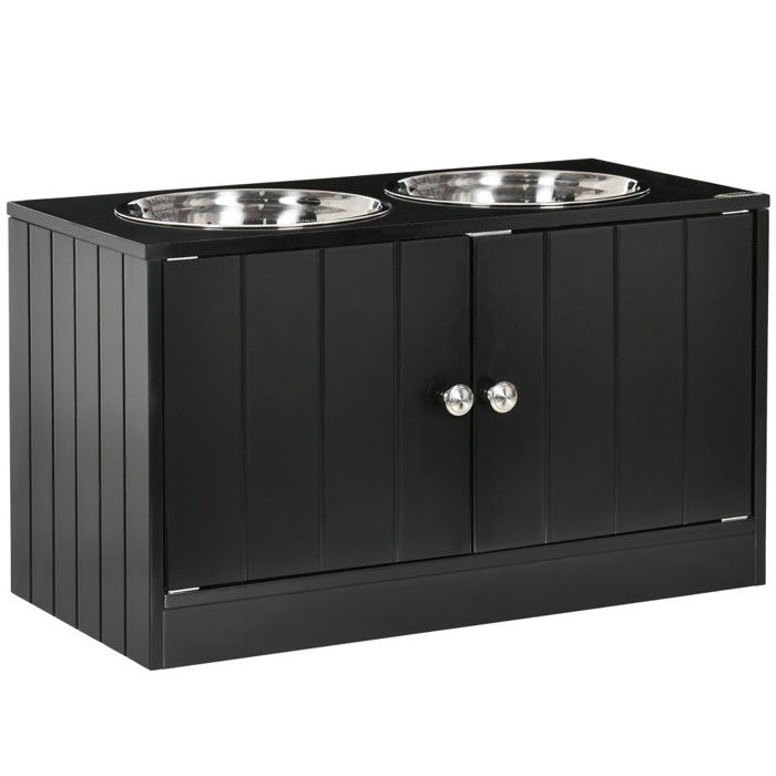 Gamelle - Ecuelle  Gamelle 2 en 1 pour grands chiens - 2 bols inox + support rangement 44L - Distributeur nourriture/eau -  noir