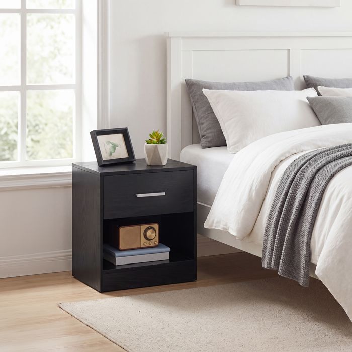 VASAGLE Table de Nuit Lot de 2 Table d’Appoint avec Tiroir Poignée Compartiment Ouvert Table Basse pour Chambre Salon Noir