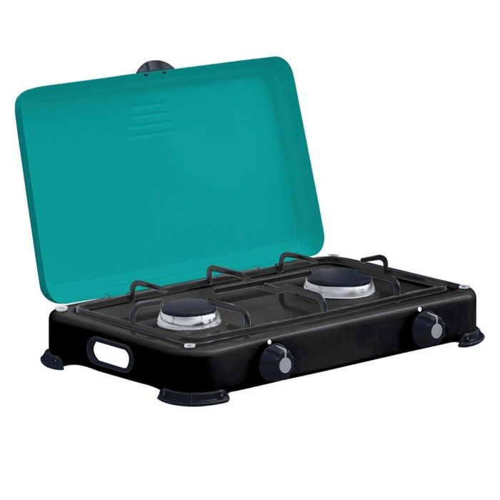 INTEC  - R&eacute;chaud &agrave; gaz 2 feux 3200W Br&ucirc;leurs et Grille en fonte amovibles - Plaque de Cuisson 2 feux GOLD II