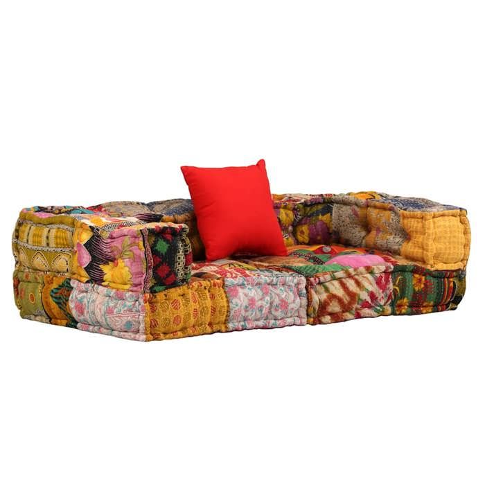 Pouf modulaire 2 places - vidaXL - Patchwork - Multicolore - Tissu - 140x70x40 cm