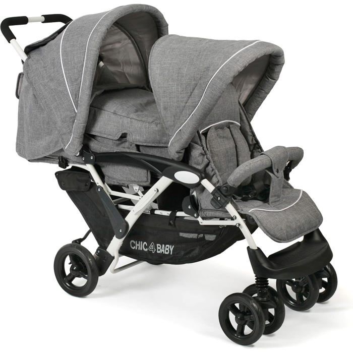 CHIC 4 BABY Poussette double  DUO avec sac de transport et housse de pluie gris 