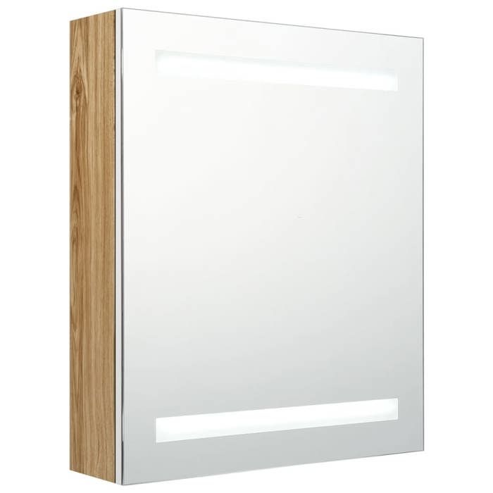 Armoire de salle de bain à miroir LED - vidaxl - Blanc et chêne - 50x14x60 cm - 3 étagères - Éclairage LED