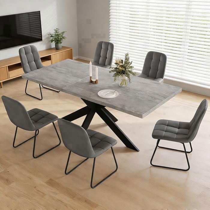 JIEXI Ensembles de salle à manger pour 4 à 6 personnes table à rallonges (table 130-170 cm + 6 chaises en U gris clair)