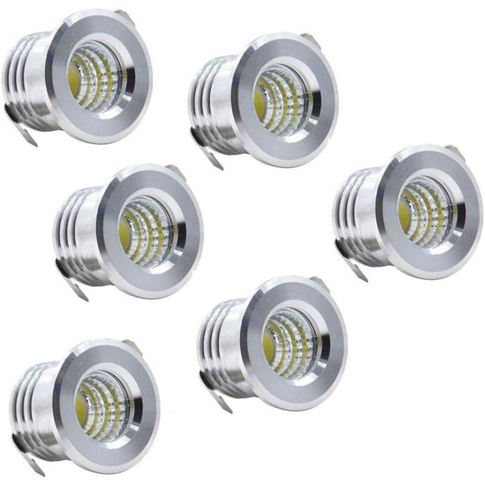 Lot de 6 mini spots LED encastrables - 3 W - 38 cm - Blanc chaud