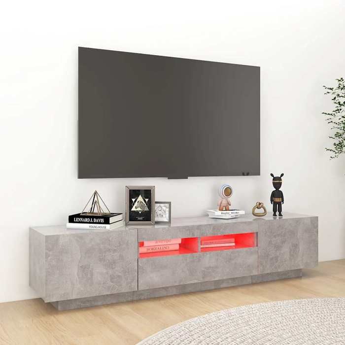 Armoire TV - MODERNE - Meuble TV - avec lumières LED - Montage Simplifié - Gris béton 180x35x40cm @4296866