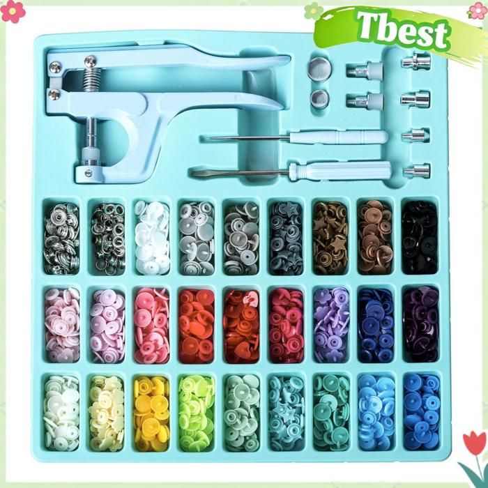 Boite de boutons pression plastique sans pince - 15 coloris