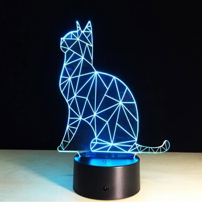 Lampe optique poser décoratif tactile 7 couleurs illusion - Aueq - optique modèle chat faible consommation câble usb ou 3 piles aa