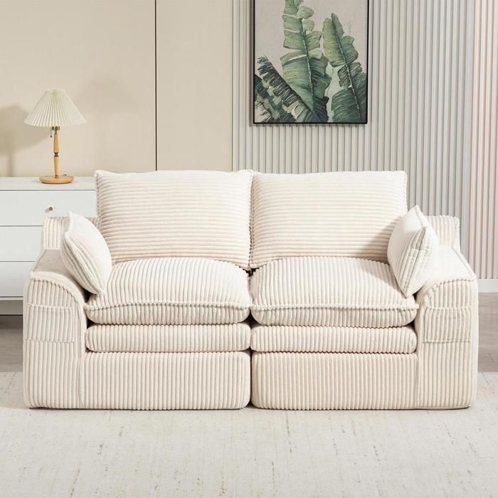 Canapé - KOMHTOM - Modulaire 2 places - Velours côtelé - Mousse 3 couches & ressorts - 2 poches Canapé - KOMHTOM - Modulaire 2 places - Velours côtelé - Mousse 3 couches & ressorts - 2 poches