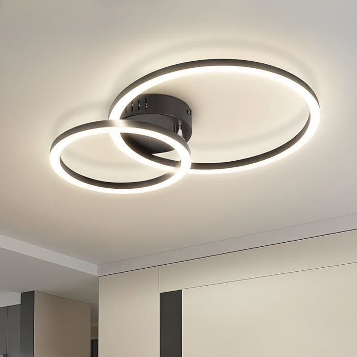 Homefire Plafonnier LED Rond Lampe Plafond 23W 3100LM Blanc neutre 4000K Design Moderne à double anneau idéal pour 4000K Noir