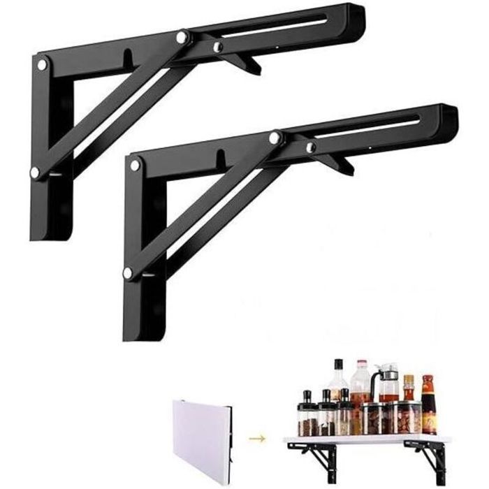 Équerre pliante - 250 mm - Noir - Lot de 2 - Support pliable rétractable