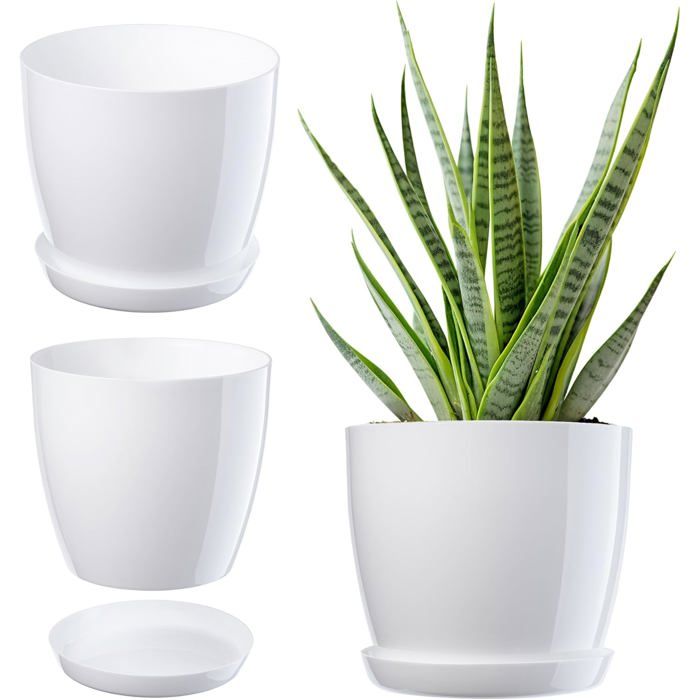 Élégant Pot À Fleurs/Plantes Avec Soucoupe Forme Ronde Et Élégante En Plastique Léger Pour L’Intérieur Et La Maison Cache-Po[PP195]