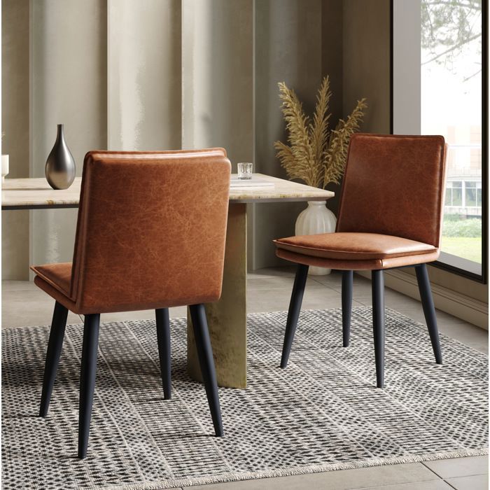 Lot de 2 chaises de salle à manger en PU marron avec pieds en métal assise double épaisseur style moderne