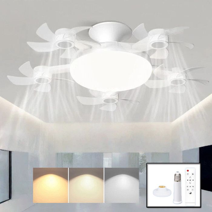 LED Ventilateur Plafond avec Lumiere 5 Fan têtes Lampe Ventilateur Plafonnier et Télécommande Socle Tige d’extension 3 Vitesses Noir