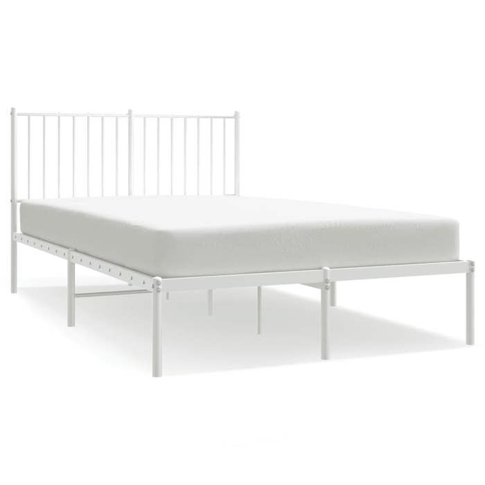 Cadre de Lit Métal sans matelas et Tête de Lit Blanc 120x190 cm en acier avec lattes en métal et rangement intégré 574065