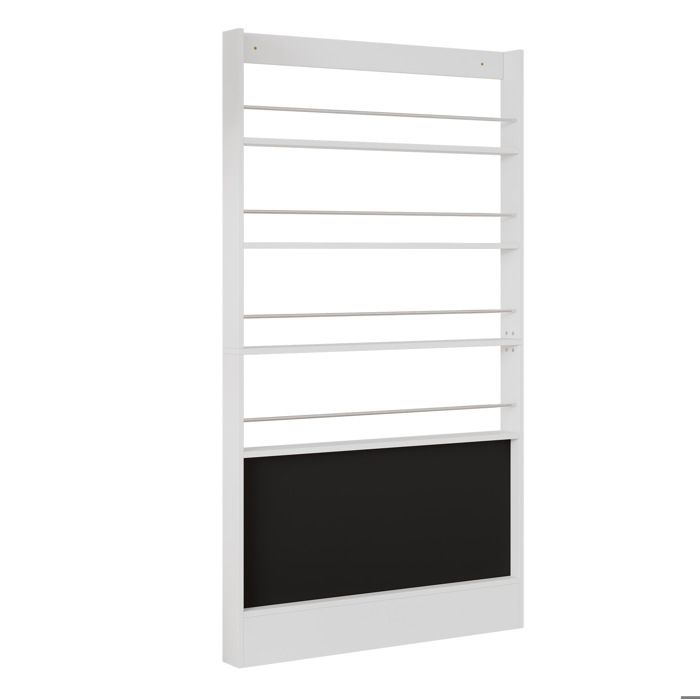 Bibliothèque enfant – étagère à livres étroite 4 niveaux avec tableau noir 100 x 10 x 180 cm blanc