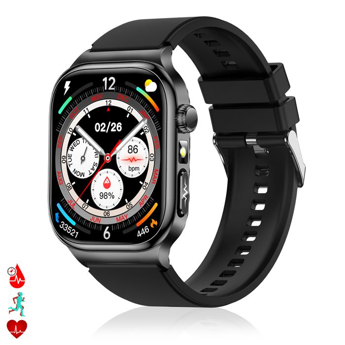 DAM Smartwatch TK18 Appels Bluetooth avec des fonctions avancées de santé. Couleur : Noir