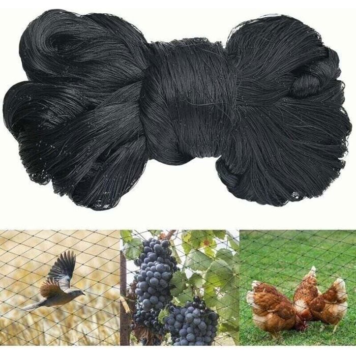 Filet anti oiseaux - Nylon tissé résistant aux UV Découpable et durable - Protection potager et fruits - Noir 15m x 15m