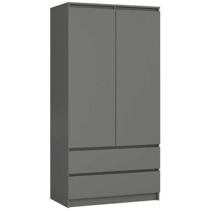 Armoire AKORD S90 Gris Graphite 90 cm 2 portes 2 tiroirs façade Gris Graphite 4 étagères 90x51x180 cm Armoire AKORD S90 Gris Graphite 90 cm 2 portes 2 tiroirs façade Gris Graphite 4 étagères 90x51x180 cm