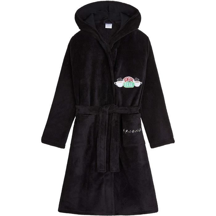 Robe de chambre polaire enfant peignoir pilou noir motif central perk vetement garcon ou fille avec capuche taille 7 14 a 17 Cdiscount Maison