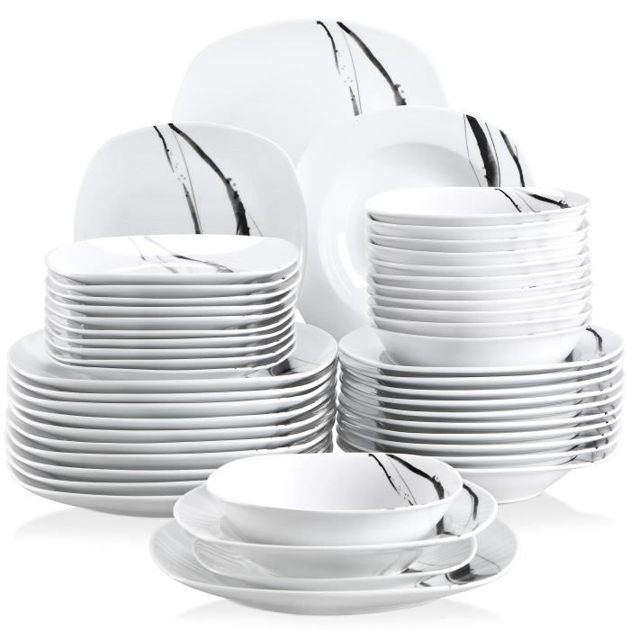 VEWEET – service de table en porcelaine et céramique pour 12 personnes,  ensemble d'assiettes à dîner de 48 pièces, avec bol, assiette à Dessert,  assiette à soupe et à dîner