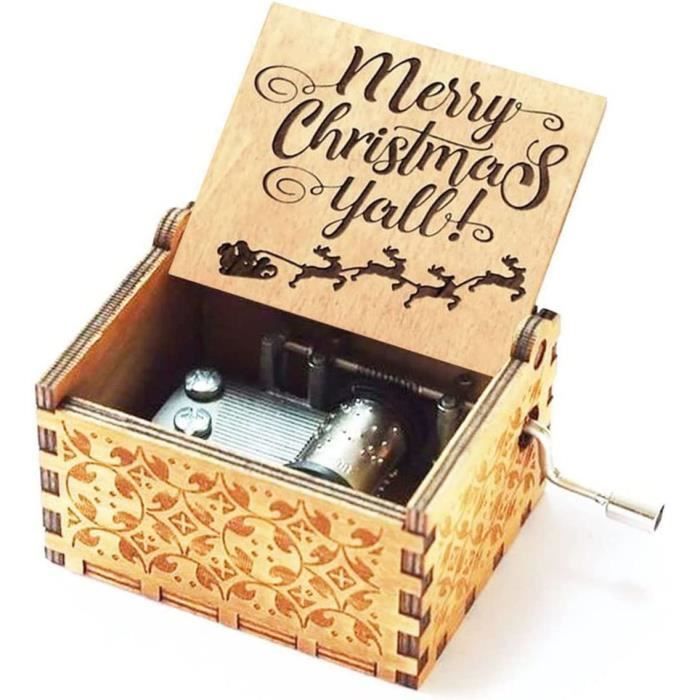 Boîte à Musique Noël En Bois à Manivelle Vintage - Déco De Noël Ou Cadeau D'anniversaire - Mélodies Apaisantes