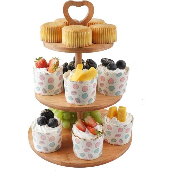 LAEMALLS 2 étages Présentoir à Gâteau De Bois, Stand De Gâteaux Support Cupcake Dessert Fruit Plateaux De Service Pour Thé De L'après-midi Mariage Fête Soirée Anniversaire, 8"/11" #3