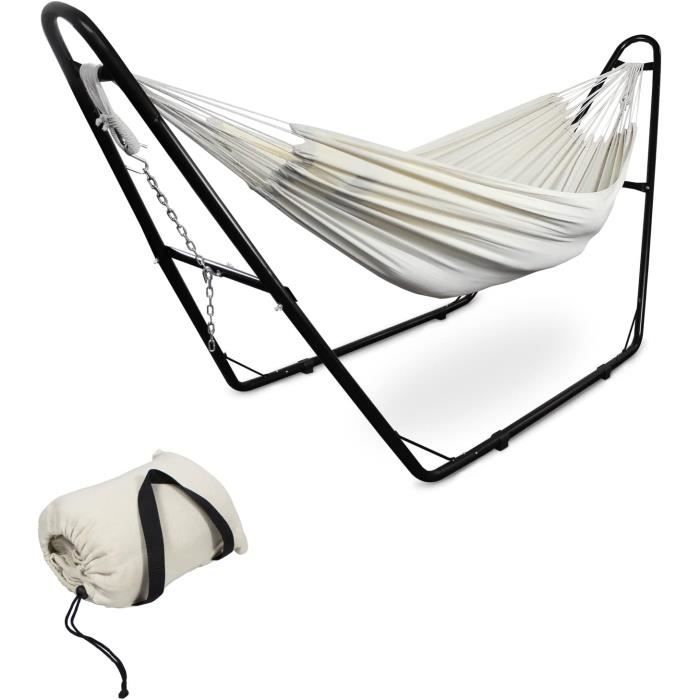 Hamac Double Sur Pied Laneetal – 2 Personnes, 250 Kg Max, Avec Sac De Transport, Gris Foncé 280x106x100 Cm