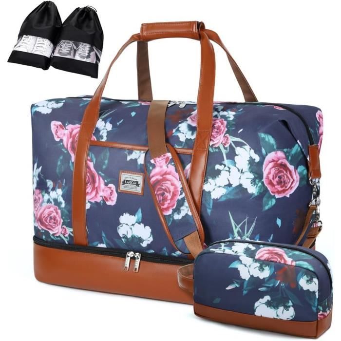 Sac De Voyage Femme 50L Sac Weekend Femme Double Avec Compartiment Etanche Separe Avec 1 Trousse De Toilette Et 2 Etuis u377