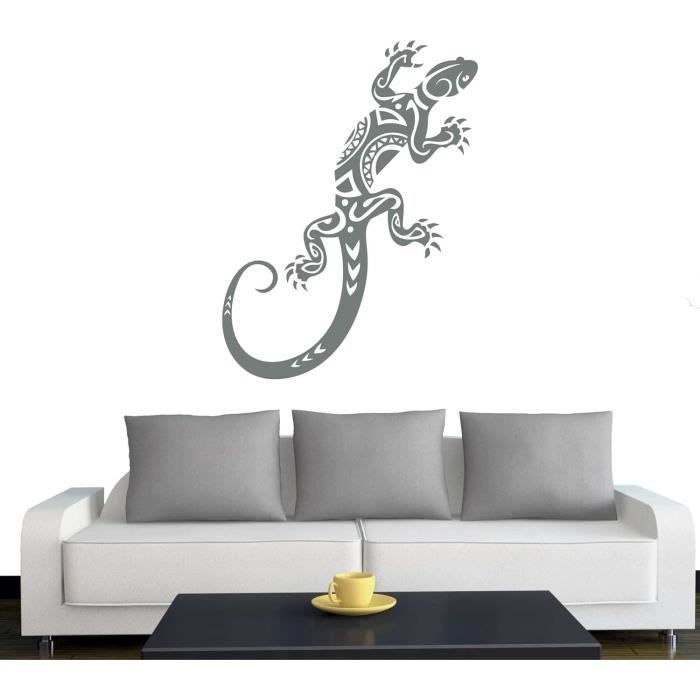 Klebesüchtig Wandtattoo Gekko Tribal – 80x33 Cm Grau, Designaufkleber Für Die Wand