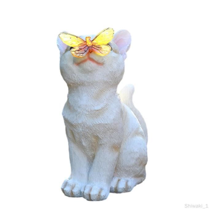 Ornement Jardin Chat Solaire Lumineux - Statue Résine Gris Éclairage Nuit