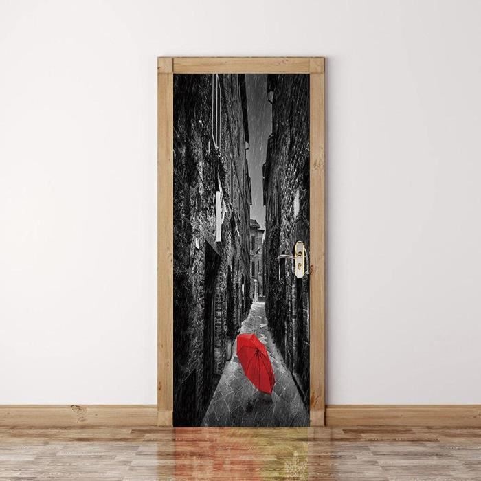 Autocollant Porte Effet Bois 3D - 77x200 Cm, Vinyle PVC Amovible, Facile à Poser, Décoration Murale Sans Trace