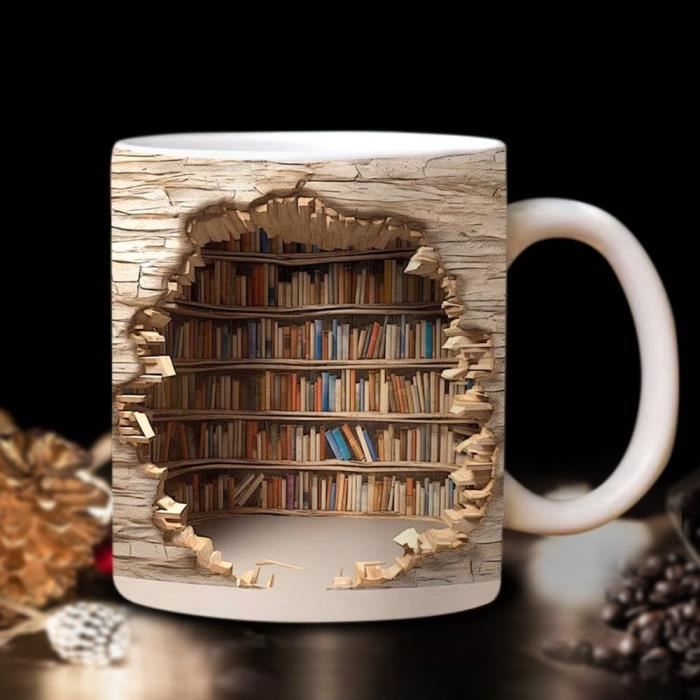 Tasse 3D de lecture Bonheur faite à la main – Originale