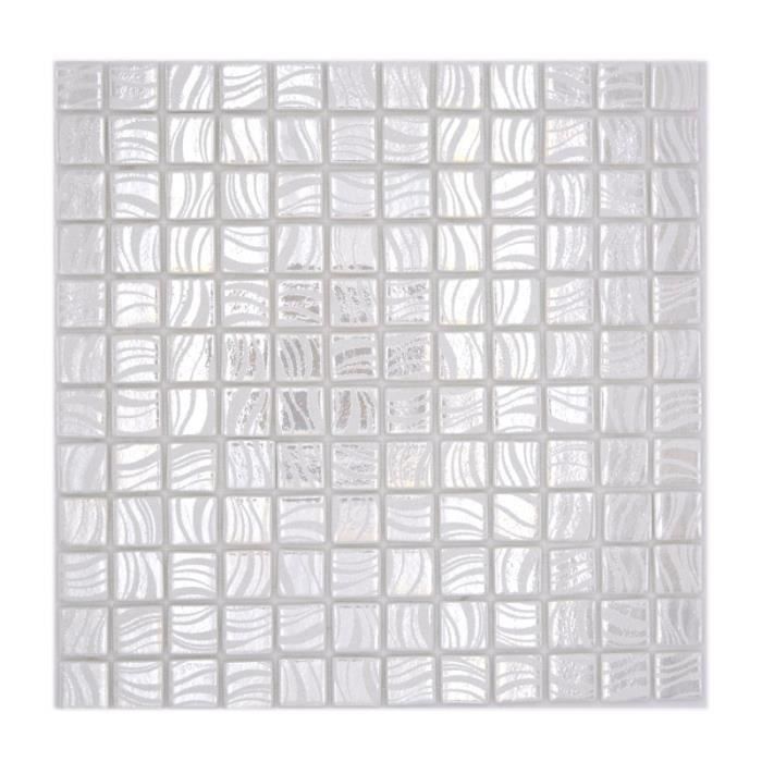 Mosaïque En Verre Blanc Gris Métallisé - Effet Brique, Brillant, 305x305 Mm, Pour Salle De Bain Et Cuisine