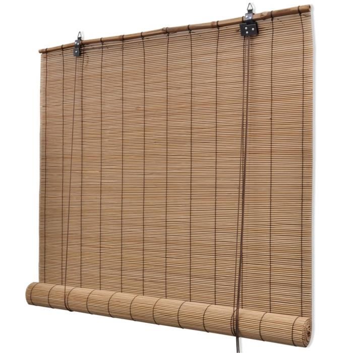 MADECOSTORE Store Enrouleur RollUp Bambou Gris Fixation avec perçage Store bois L103 x H180cm