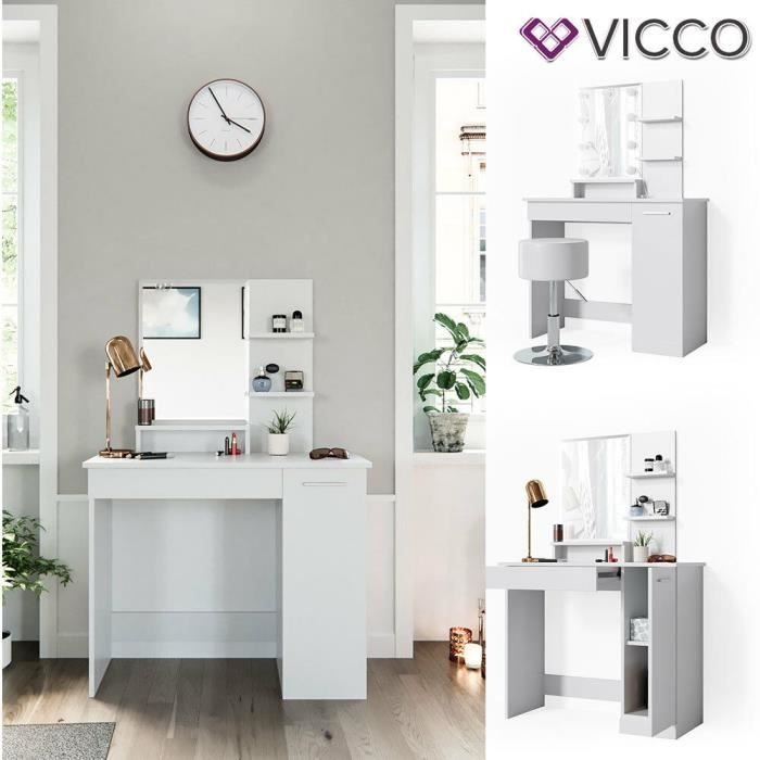 Coiffeuse Julia, Blanc, 90cm Avec Miroir LED - Coiffeuse Coiffeuse Julia, Blanc, 90cm Avec Miroir LED - Coiffeuse