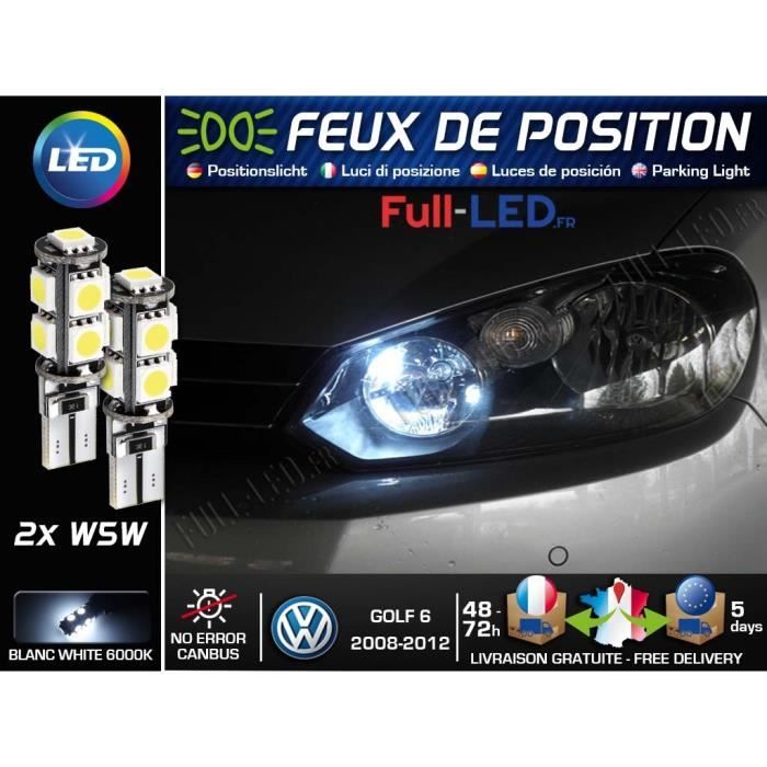 Ampoules W5W Feux de position LED - Volkswagen Golf 6 - Blanc Xénon